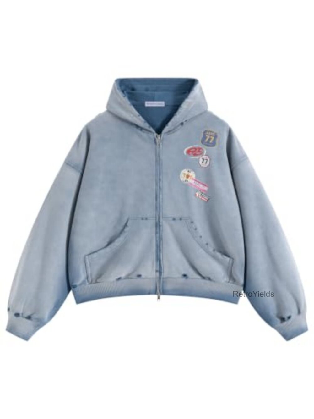 Aelfric Eden Acid Wash Boxy Zip Up Hoodie Oversized Cotton Streetwear